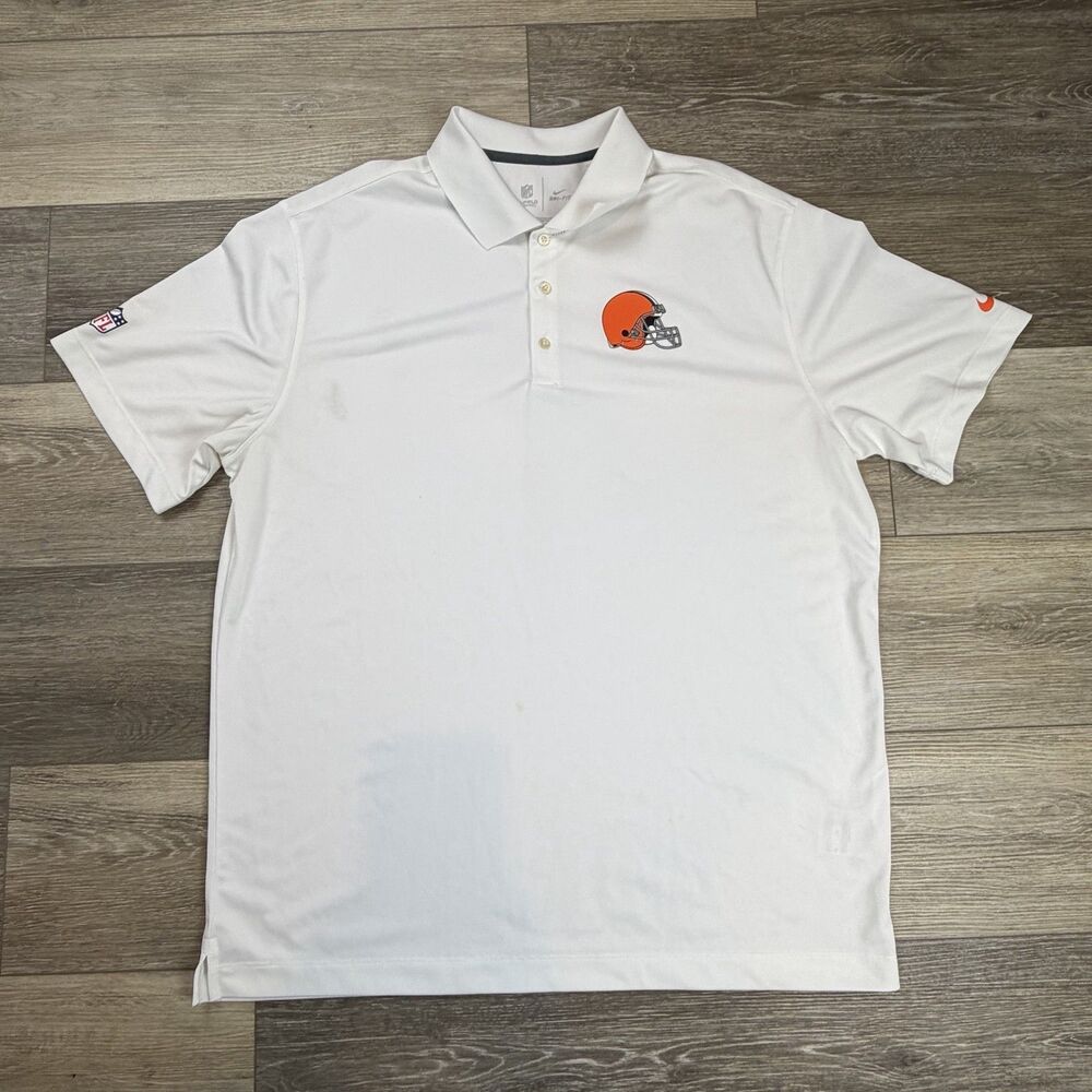 Cleveland Browns Shirt Mens XL White NFL Football Dri Fit Polo Nike On Field